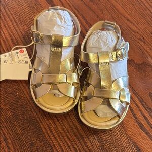 Zara Gold Sandals with Metallic Finish and Buckle Closures